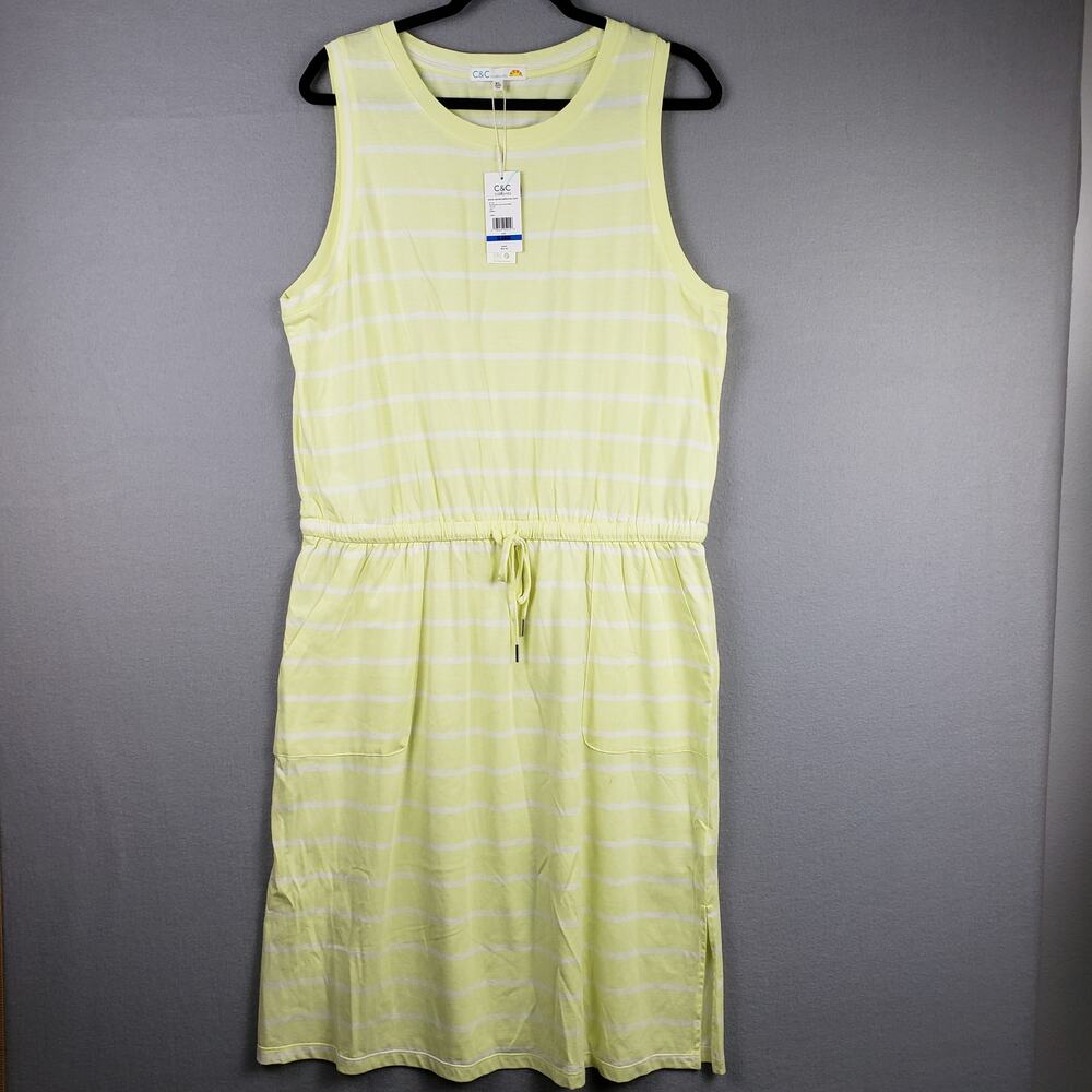 C&C California XL Sleeveless Sundress Bright Yellow Green Stripe Summer Beach
